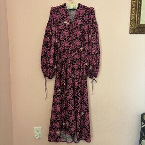 Designer PINK FLORAL FLOWY LONG SLEEVE MAXI DRESS Small